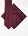 [ASOS DESIGN] ASOS DESIGN textured tie and pocket square in burgundy No Size BURGUNDY