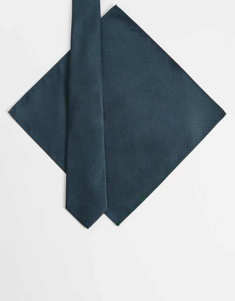 ASOS DESIGN textured tie and pocket square in emerald - view 1