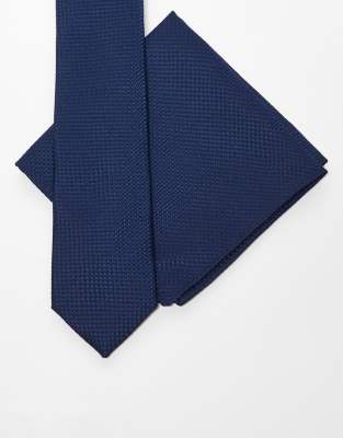 textured tie and pocket square in navy