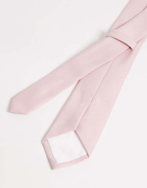 ASOS DESIGN textured tie and pocket square in pink, 3 of 3