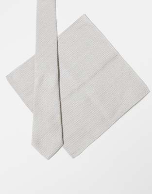 Asos Design Textured Tie And Pocket Square In Gray