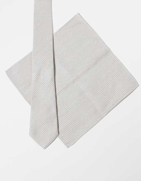 ASOS DESIGN textured tie and pocket square in stone - view 1