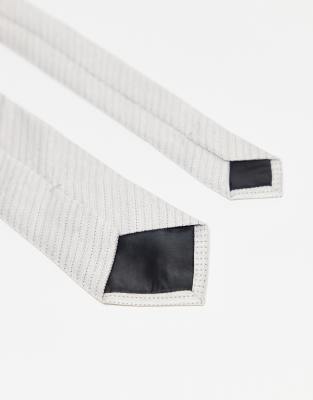 Asos Design Textured Tie And Pocket Square In Gray