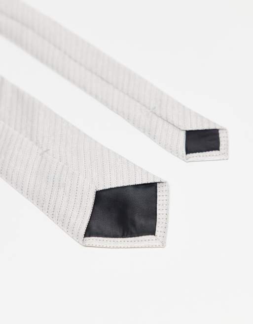 ASOS DESIGN textured tie and pocket square in stone