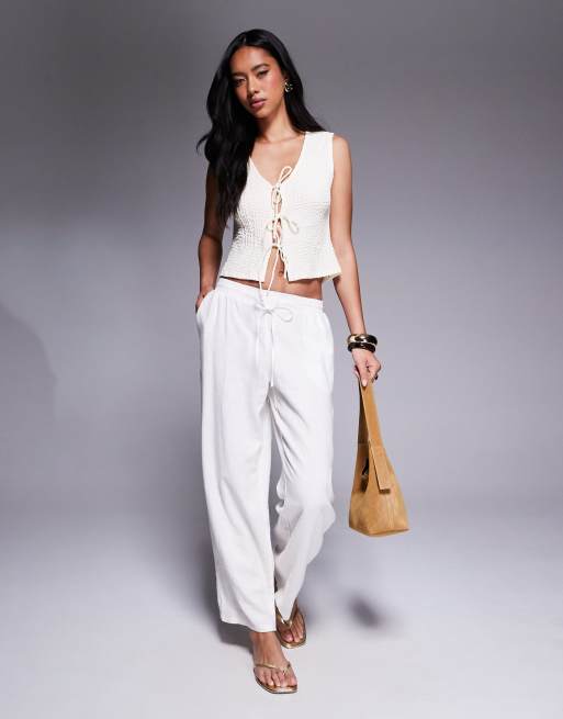 ASOS DESIGN textured tie detail top in ivory, 4 of 4