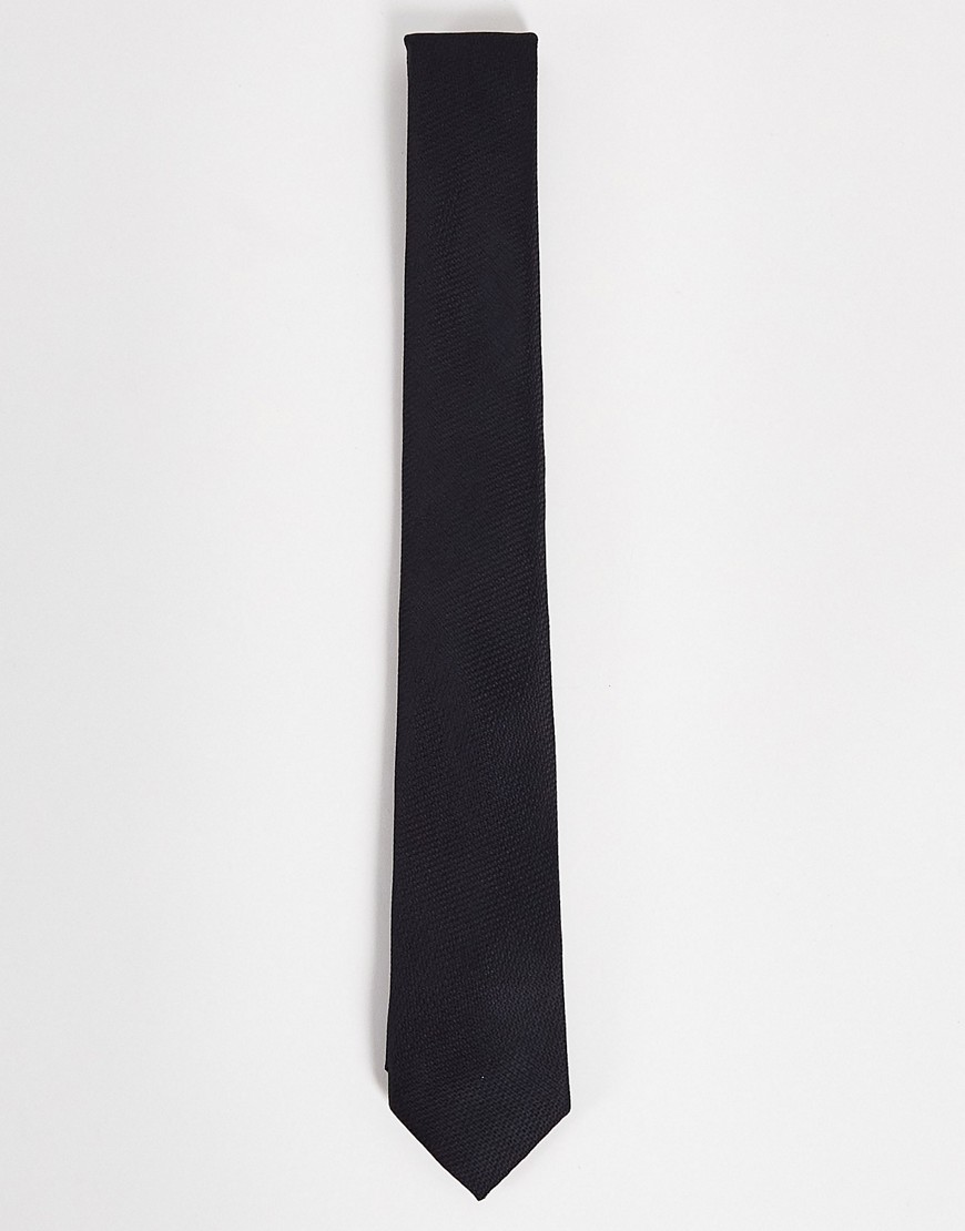 Asos Design Textured Tie In Black - Black