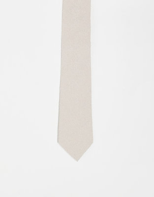 Asos Design Textured Tie In Stone-neutral