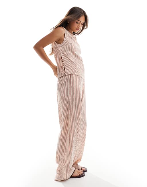ASOS DESIGN textured tie side shell top in rose stripe - part of a set 