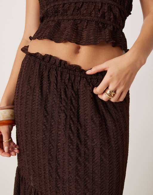 ASOS DESIGN textured tiered maxi skirt in brown (part of a set), 3 of 5