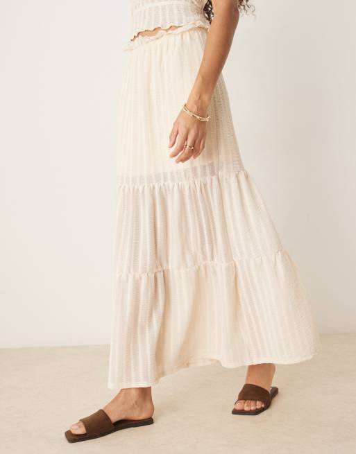 ASOS DESIGN co-ord textured tiered maxi skirt in cream
