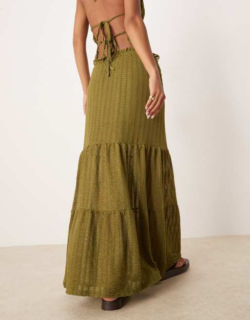 ASOS DESIGN textured tiered maxi skirt in green (part of a set), 4 of 5