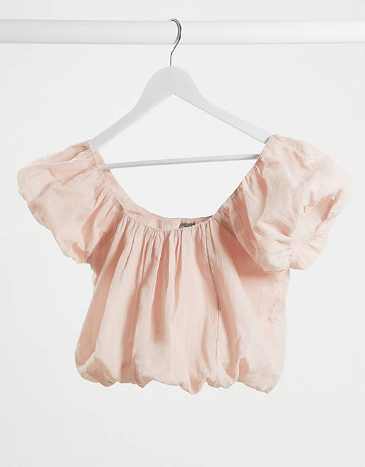 ASOS DESIGN textured top with bubble hem in Dusty pink