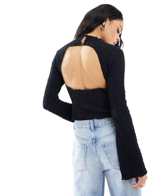ASOS DESIGN textured top with grown on neck and angel sleeves