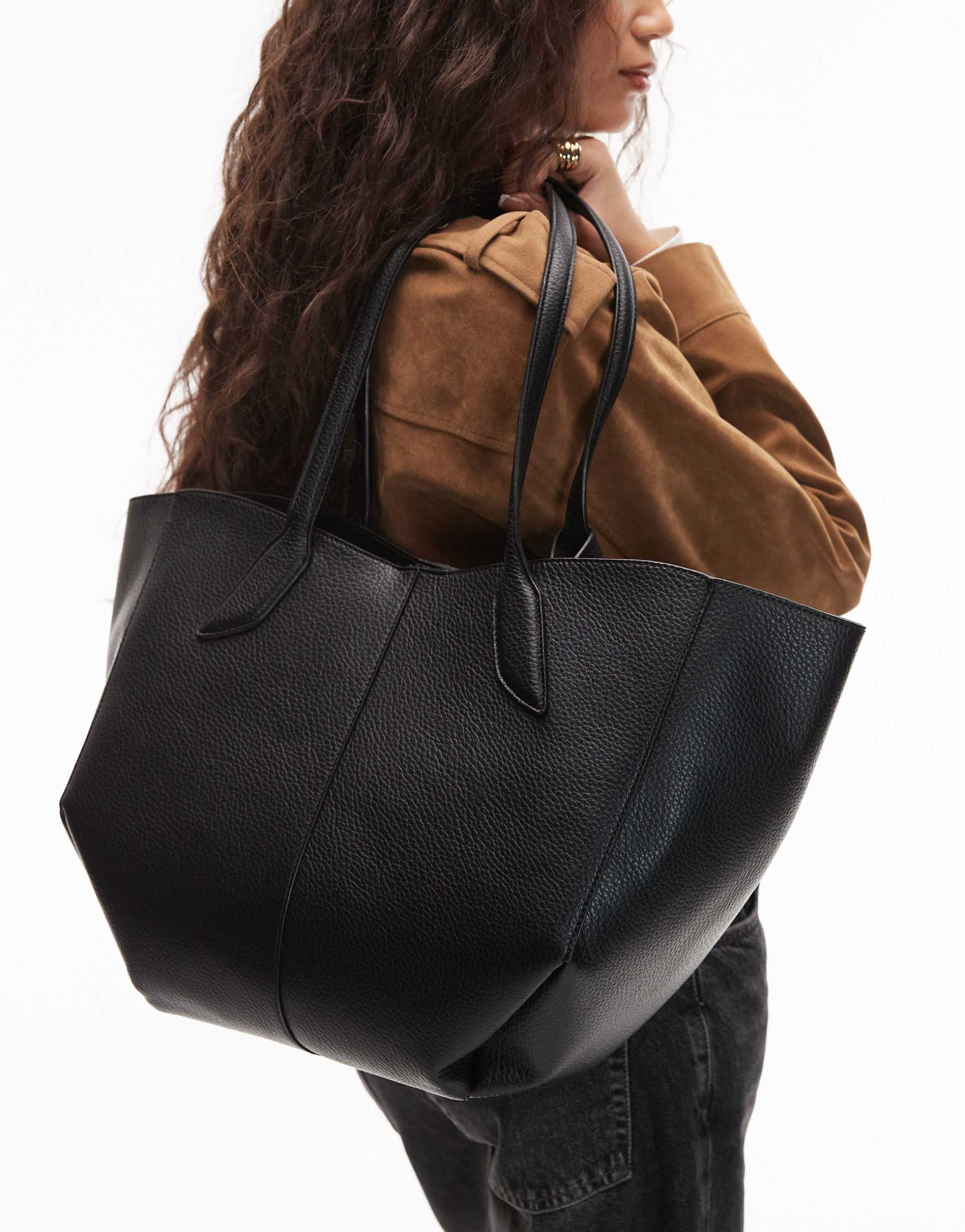 asos design textured tote with pinched corners in black