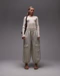 [ASOS DESIGN] ASOS DESIGN textured utility pocket balloon pants in buttermilk stripe-Multi XS Buttermilk stripe