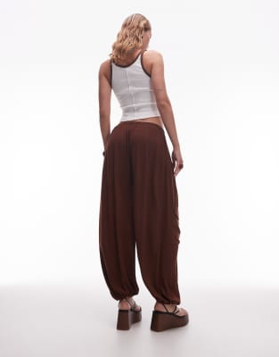 Asos Design Textured Utility Pocket Balloon Pants In Brown