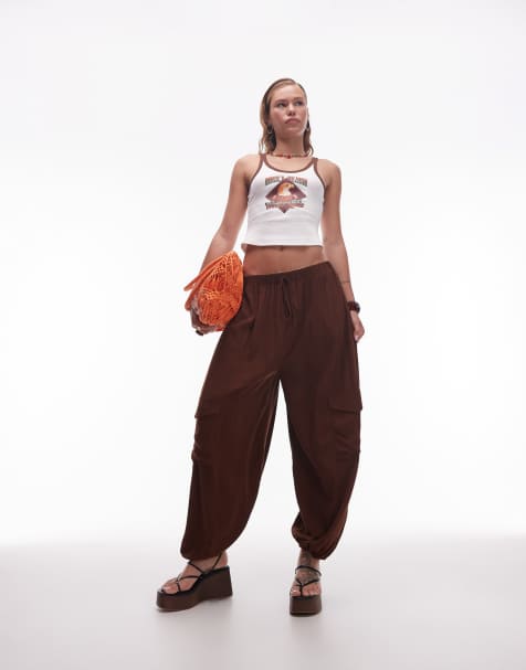 ASOS DESIGN textured utility pocket balloon trouser in chocolate - view 1