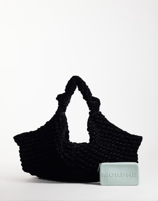 ASOS DESIGN textured velvet shoulder bag in black, 2 of 4