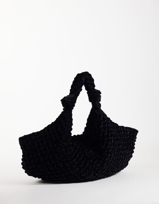 ASOS DESIGN textured velvet shoulder bag in black, 4 of 4