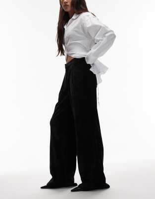 Asos Design Textured Velvet Tailored Wide Leg Pants In Black