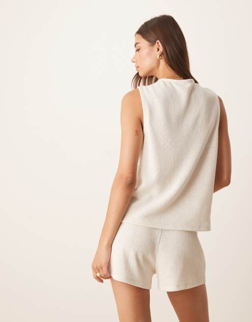 ASOS DESIGN textured vest in cream - part of a set