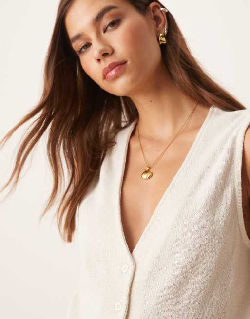 ASOS DESIGN textured vest in cream - part of a set