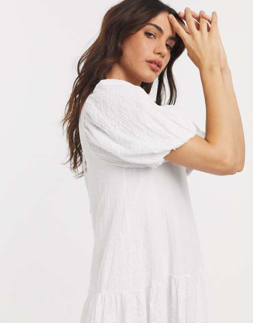 Asos white wrap store textured smock dress