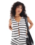 [ASOS DESIGN] ASOS DESIGN textured waistcoat in black and white stripe (part of a set)-Multi M Black & White Stripe