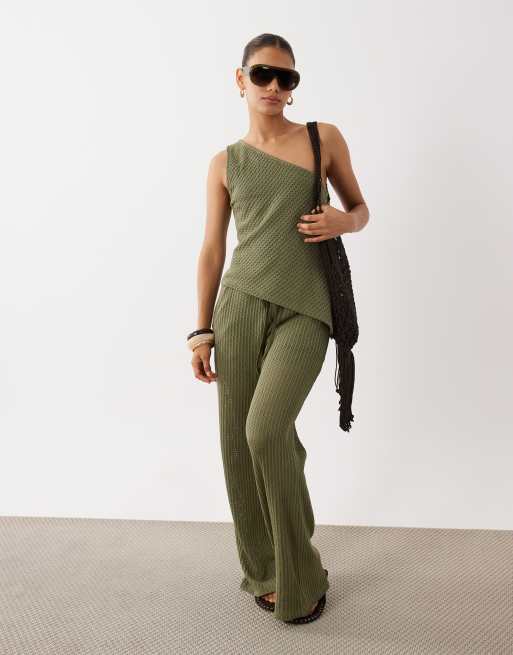 ASOS DESIGN crochet co-ord in khaki, 2 of 3