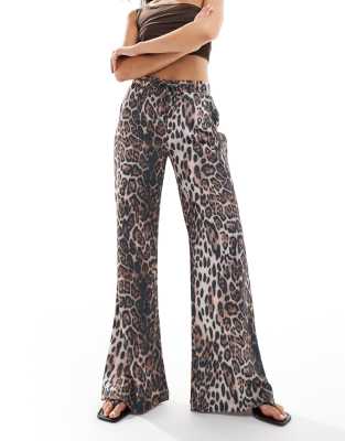 Asos Design Textured Wide Leg Pants In Animal Print-multi