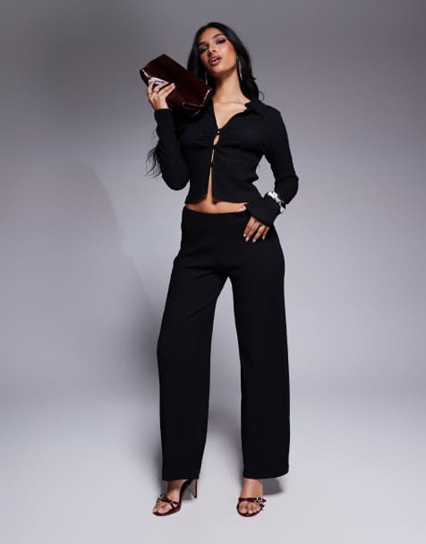 ASOS DESIGN textured wide leg pants in black - part of a set - view 1