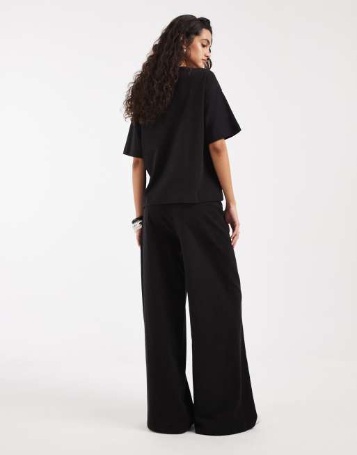 ASOS DESIGN textured wide leg pants in black - part of a set, 5 of 5