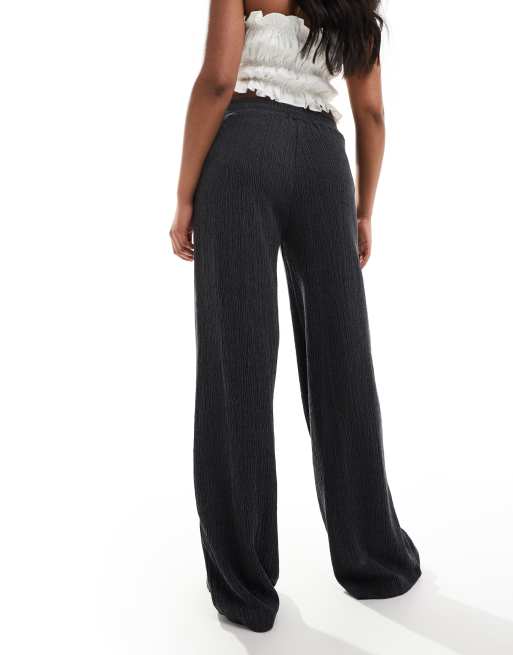 ASOS DESIGN textured wide leg pants in black