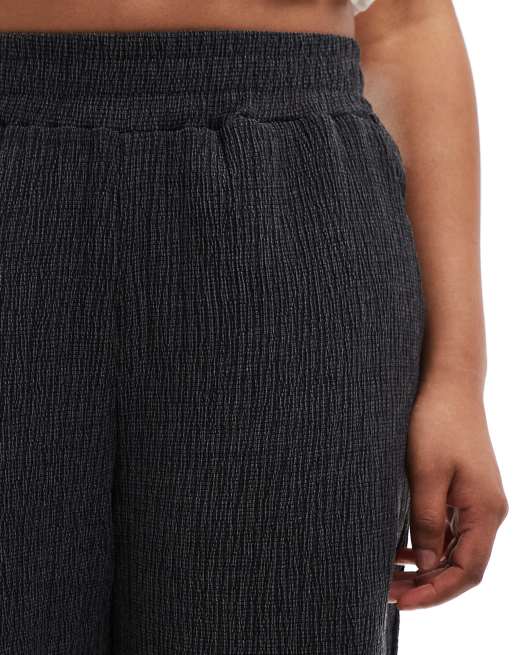 ASOS DESIGN textured wide leg pants in black