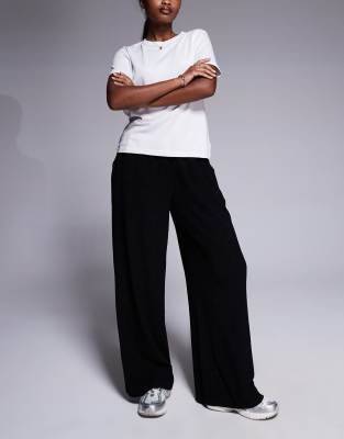 Asos Design Textured Wide Leg Pants In Black