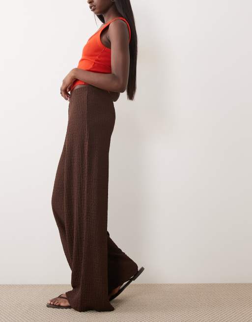 ASOS DESIGN textured wide leg pants in brown (part of a set), 2 of 5