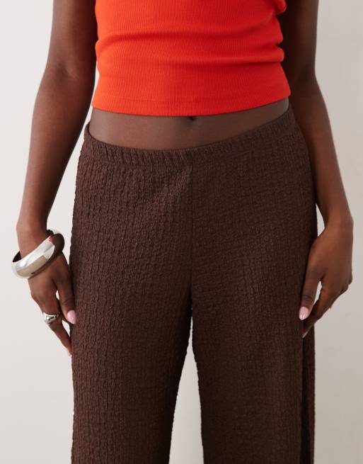 ASOS DESIGN textured wide leg pants in brown (part of a set), 3 of 5