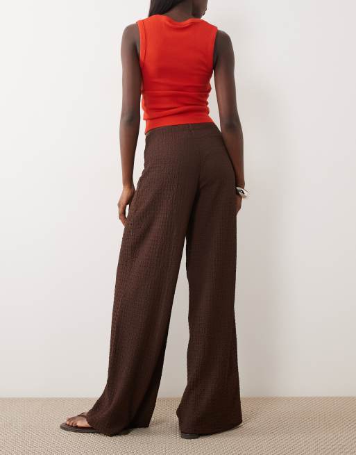 ASOS DESIGN textured wide leg pants in brown (part of a set), 5 of 5