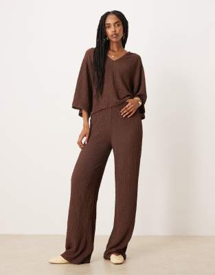 Asos Design Textured Wide Leg Pants In Brown
