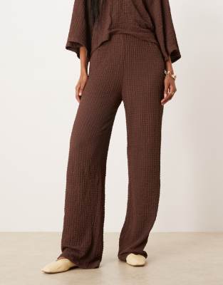 Asos Design Textured Wide Leg Pants In Brown
