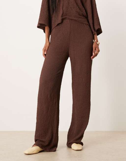 ASOS DESIGN textured wide leg pants in chocolate (part of a set), 2 of 5