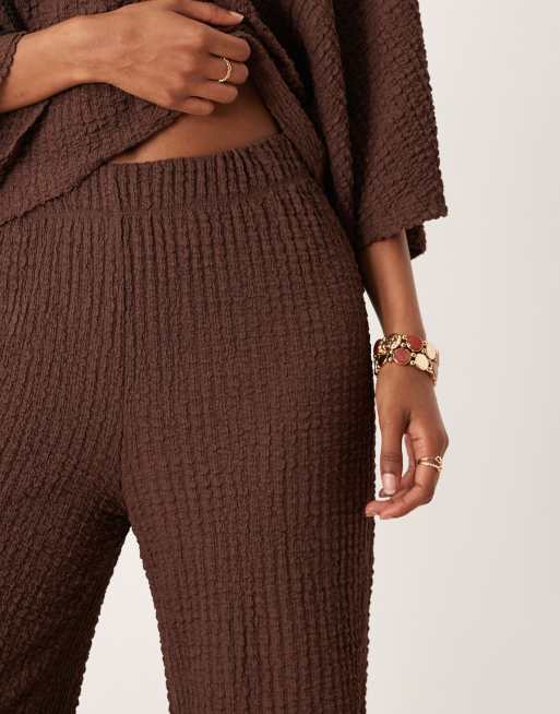 ASOS DESIGN textured wide leg pants in chocolate (part of a set), 4 of 5