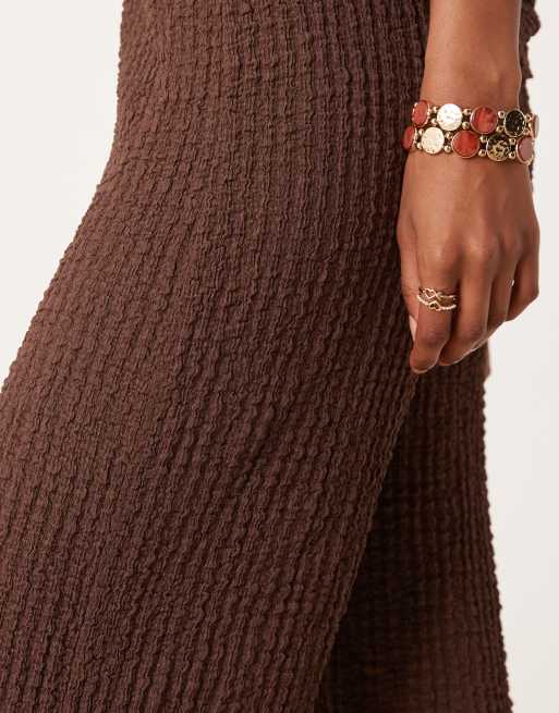 ASOS DESIGN textured wide leg pants in chocolate (part of a set), 5 of 5