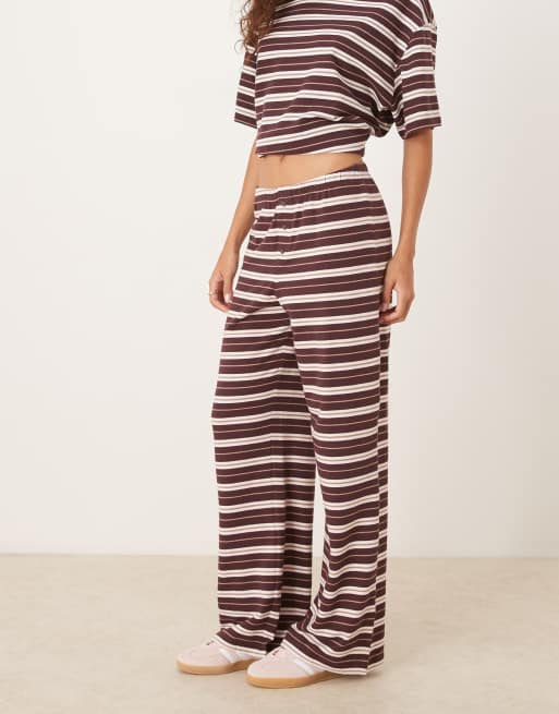 ASOS DESIGN textured wide leg pants in chocolate stripes - part of a set, 5 of 5