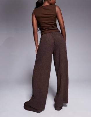 ASOS DESIGN textured wide leg pants in chocolate