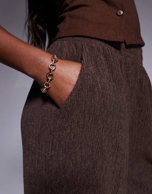 ASOS DESIGN textured wide leg pants in chocolate, 4 of 5
