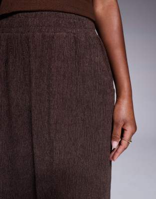 ASOS DESIGN textured wide leg pants in chocolate
