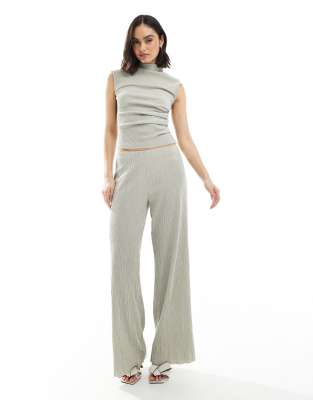 Asos Design Textured Wide Leg Pants In Gray