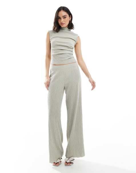 ASOS DESIGN textured wide leg pants in grey (part of a set) - view 1
