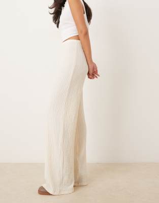Asos Design Textured Wide Leg Pants In White